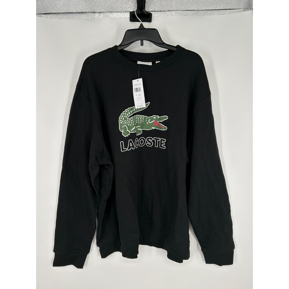 Lacoste Sweatshirt Mens 4XL Black Spellout Logo Long Sleeve Crewneck Pullover
